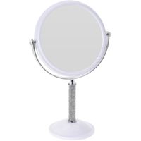 Witte make-up spiegel met strass steentjes rond dubbelzijdig 17,5 x 33 cm   -