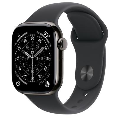 Apple Watch Series 11 GPS + Cellular 42mm Slate Titanium Case met Black Sport Band - M/L Smartwatch Grijs