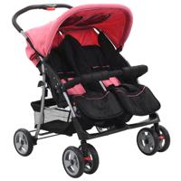 Tweeling kinderwagen staal roze en zwart