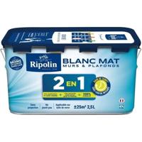 2 in 1 muur- en plafondverf - Mat wit - RIPOLIN - 2,5 L