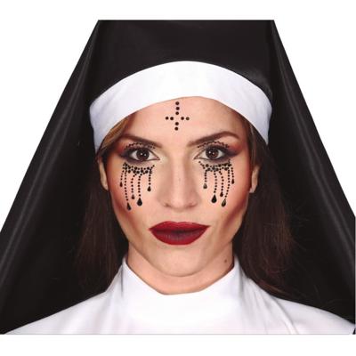 Nonnen verkleed Plak diamantjes - gezicht versiering - zwart - Halloween - make-up