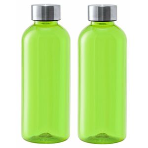 Kunststof waterfles/drinkfles/sportfles - 2x - groen transparant - met RVS dop - 600 ml