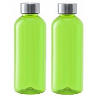 Kunststof waterfles/drinkfles/sportfles - 2x - groen transparant - met RVS dop - 600 ml