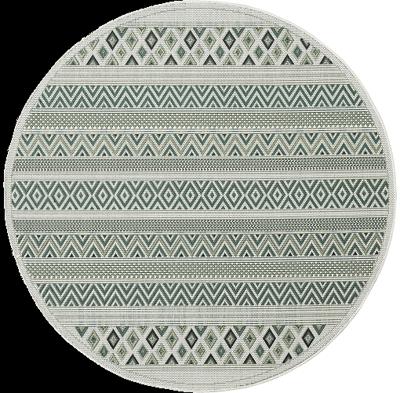 Karpet24 Machka - Stijlvol Buitentapijt met Groen/Crème Strepen & Geometrisch Design-Ø 160 cm rond