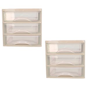 Ladeblokje/bureau organizer - 2x stuks - 3 lades - taupe/transparant - L18 x B21 x H17 cm - plastic