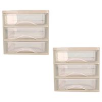 Ladeblokje/bureau organizer - 2x stuks - 3 lades - taupe/transparant - L18 x B21 x H17 cm - plastic