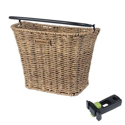 Basil bremen rattan look kf - fietsmand - voorop - inclusief kf ahead-stemholder - lichtbruin