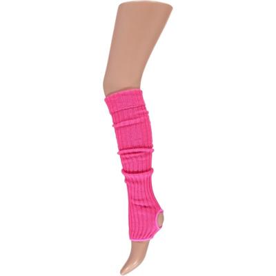 Carnaval verkleedkleding Beenwarmers - met hielgat - neon roze - dames - Eighties thema