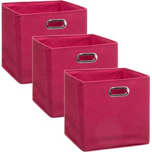 Set van 3x stuks opbergmand/kastmand 29 liter framboos roze linnen 31 x 31 x 31 cm