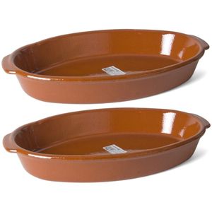 Set van 2x stuks terracotta ovenschaal/serveerschalen ovaal 8,3 liter