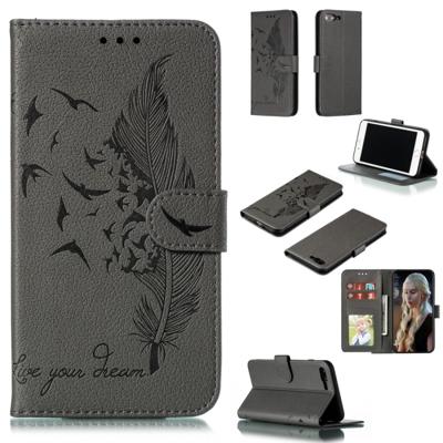 iPhone 7 Plus & 8 Plus horizontaal Litchi structuur 3D veren patroon PU leren Flip Hoesje met houder, foto frame en opbergruimte voor pinpassen & geld