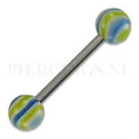 Tongpiercing gegolfd blauw geel