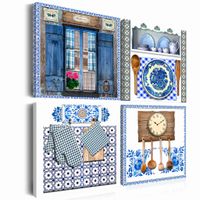 Schilderij - Traditie, 4 luik, Blauw/Wit/Bruin, 4 maten, Premium print - thumbnail