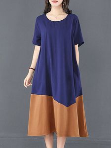 Summer Short-sleeved Color Block Dress