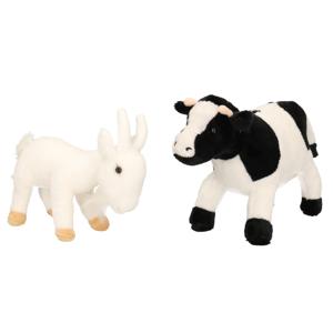 Pluche knuffel boerderijdieren set Koe en Geit van 22 cm