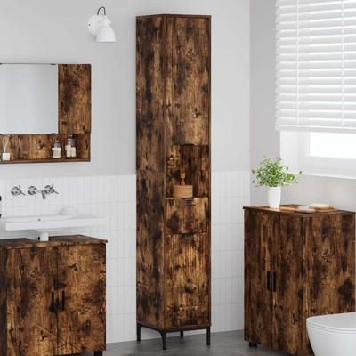 Hoge badkamerkast Gerookt eiken 31.5 x 33 x 190 cm Bewerkt hout