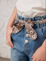 Paperbag jeans met bloemenriem voor meisjes stone
