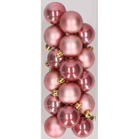 16x stuks kunststof kerstballen velvet roze 4 cm - thumbnail