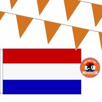 Ek oranje straat/ huis versiering pakket met oa 1x Nederland vlag, 100 meter oranje vlaggenlijnen - thumbnail