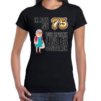 Cadeau T-shirt dames - leeftijd 75 jaar - zwart - luid en duidelijk - verjaardagsfeest