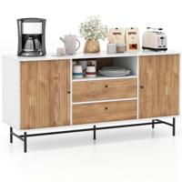 Dressoir Hout Buffetkast met Schuifdeuren en 2 Laden Buffet met Metalen Poten en Kantelbeveiliging Moderne TV-Kast 150 x 45 x 74 cm