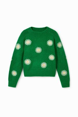 Trui met geborduurde bloemen - GREEN - 11/12