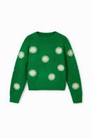 Trui met geborduurde bloemen - GREEN - 7/8
