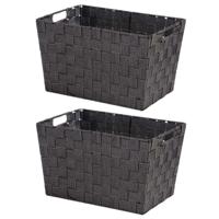 Kipit Opbergmandjes - 2x stuks - voor kast/ badkamer - zwart - 35x25x20 cm - 10 liter
