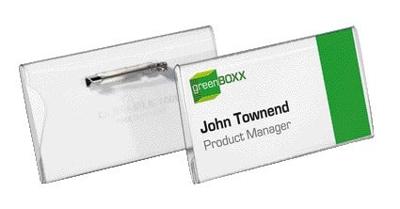 Badge durable 8001 met speld en klemrand 40x75mm