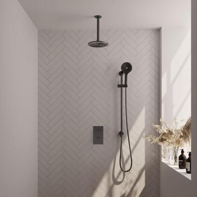 Brauer Gunmetal Edition Regendoucheset inbouw - hoofddouche 20cm - plafondarm 20cm - 2 functies - glijstang - inclusief inbouwdeel - handdouche Rond 3 standen - PVD - geborsteld gunmetal 5-GM-072