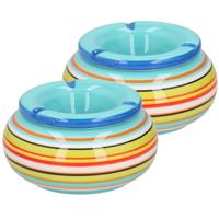 Storm Asbak - 2x stuks - in mooie blauwe kleuren combinatie - D13 cm - Keramiek - Strepen