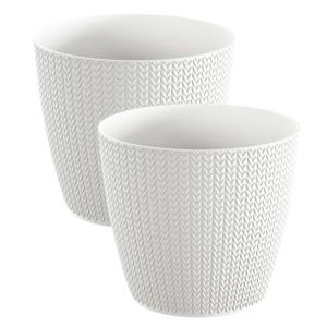 Plantenpot voor buiten - Set van 2x stuks - parel wit - kunststof - D22 x H19 cm - Stijlvol