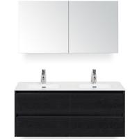 Dante Badmeubelset 120 cm - 4 Laden Black Oak - Keramische Wastafel Wit Cover met Spiegelkast