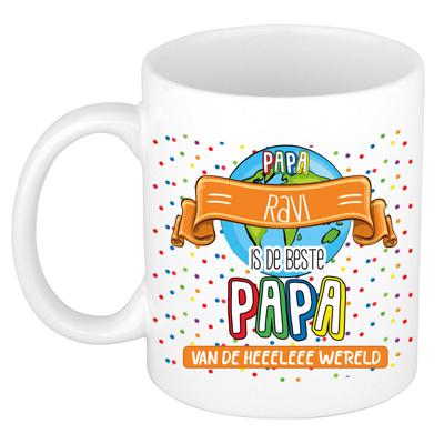Naam mok papa Ravi - wit - de beste - keramiek - 300 ml - Vaderdag/verjaardag