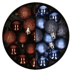 Kerstballen mini - 40x st - donkerblauw en donkerbruin - 3 cm - kunststof