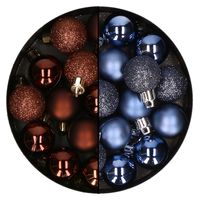 Kerstballen mini - 40x st - donkerblauw en donkerbruin - 3 cm - kunststof - thumbnail