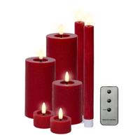 LED kaarsen set - wax - 7-dlg - rood - dinerkaarsen/stompkaarsen/theelichten - afstandsbediening
