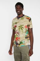 T-shirt met tropische ansichtkaartenprint - BROWN - XXL - thumbnail