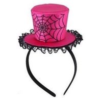 Roze verkleed mini hoed op diadeem met spinnenweb voor dames - thumbnail