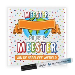 Cadeau tegel voor meester - de beste meester - invul tegel - stippen - keramiek - 15 cm