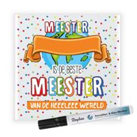 Cadeau tegel voor meester - de beste meester - invul tegel - stippen - keramiek - 15 cm