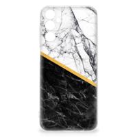 Samsung Galaxy M14 | Flexibel TPU | Siliconen hoesje | Marmer Wit Zwart - Origineel Cadeau Man
