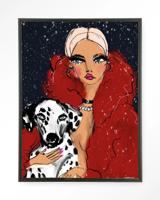 Urban Cotton Wandkleed 'Dotted Doggy' 145 x 190cm in Floating Frame - black