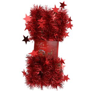 1x stuks lametta kerstslingers met sterretjes rood 200 x 6,5 cm