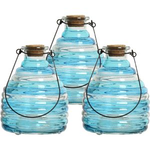 3x wespenvanger/wespenval met hengsel - glas - blauw - D13 x H17 cm