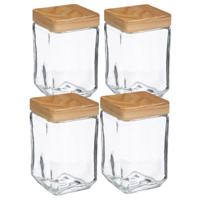 5Five voedsel/spullen voorraadpot - 4x stuks - Glas en houten deksel - 1700 ml - luchtdichte sluitin