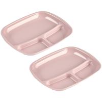 Plasticforte vakjes diner borden - 2x - roze - kunststof - 21 x 24 cm - 3 vakken - bbq en camping