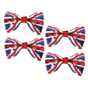 4x stuks union Jack vlag kleuren Engelse pailletten vlinder strik