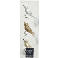 3x stuks glazen decoratie vogels op clip champagne/wit/bruin 8 cm - thumbnail