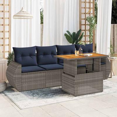 5-delige Loungeset met kussens poly rattan grijs